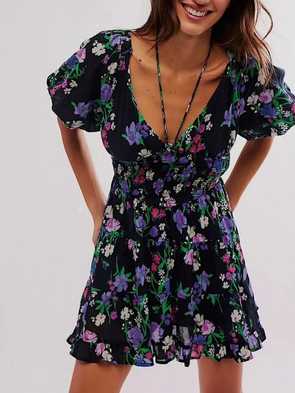 NWT Free People Perfect Day Mini Dress in Midnight Garden Combo Size XS